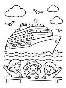 Free printable Children Watching A Cruise Ship coloring page