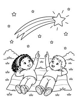 Free printable Children Watching A Shooting Star coloring page