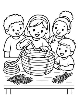 Free printable Children Weaving A Coil Basket coloring page