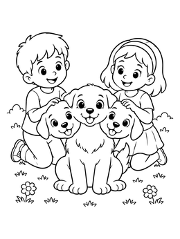 Free printable Children With Cute Cerberus Puppy coloring page