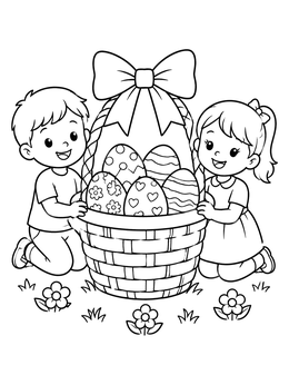 Free printable Children With Easter Basket coloring page
