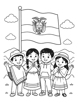 Free printable Children With Ecuador Flag coloring page