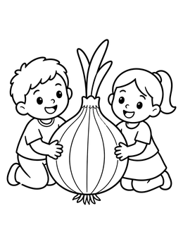 Free printable Children Holding A Giant Onion coloring page