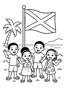 Free printable Children With The Jamaican Flag coloring page