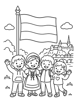 Free printable Happy Children With Luxembourg Flag coloring page