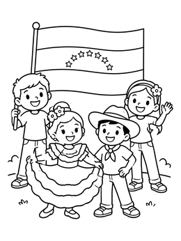 Free printable Happy Children With Venezuelan Flag coloring page