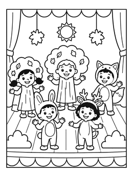 Free printable Kids Woodland Play On Stage coloring page