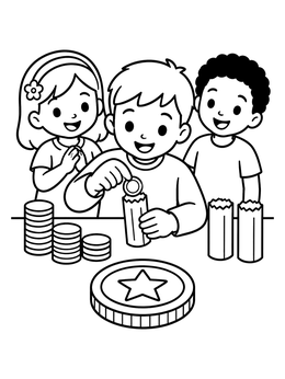 Free printable Children Wrapping Shiny Gold Coins coloring page