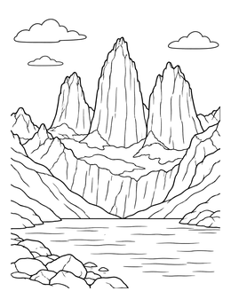 Free printable Torres Del Paine Mountain Peaks coloring page