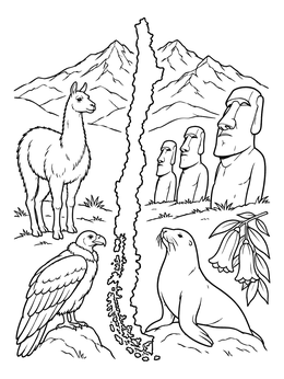 Free printable Chilean Wildlife And Landmarks Collage coloring page