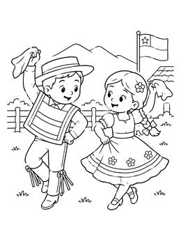 Free printable Children Dancing Chilean Cueca coloring page
