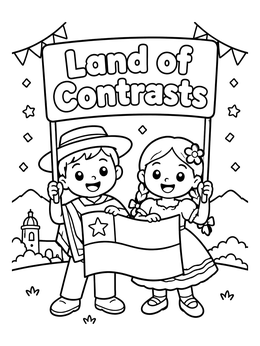 Free printable Chilean Children With National Flag coloring page
