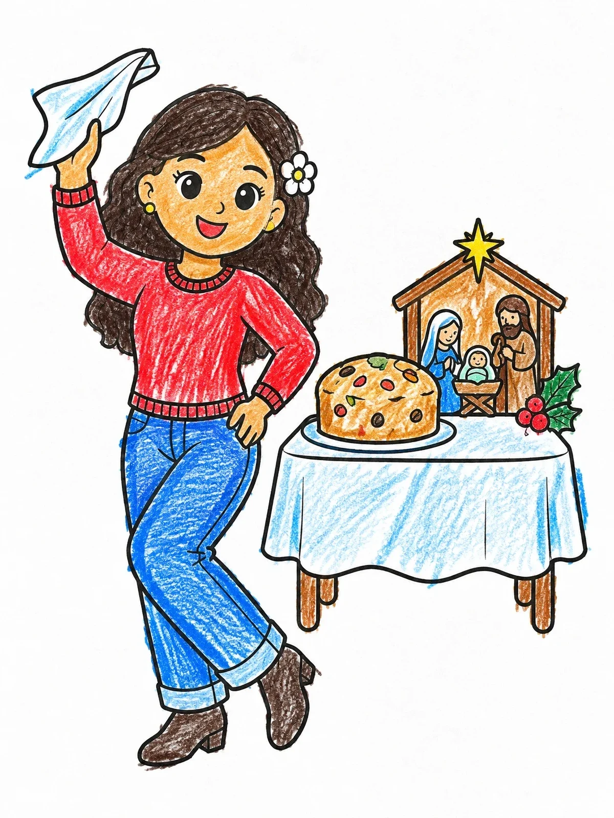 Colored example of the Chilean Christmas Cueca Celebration coloring page
