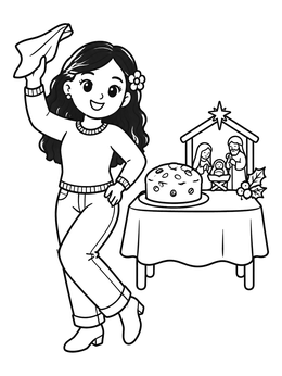 Free printable Chilean Christmas Cueca Celebration coloring page