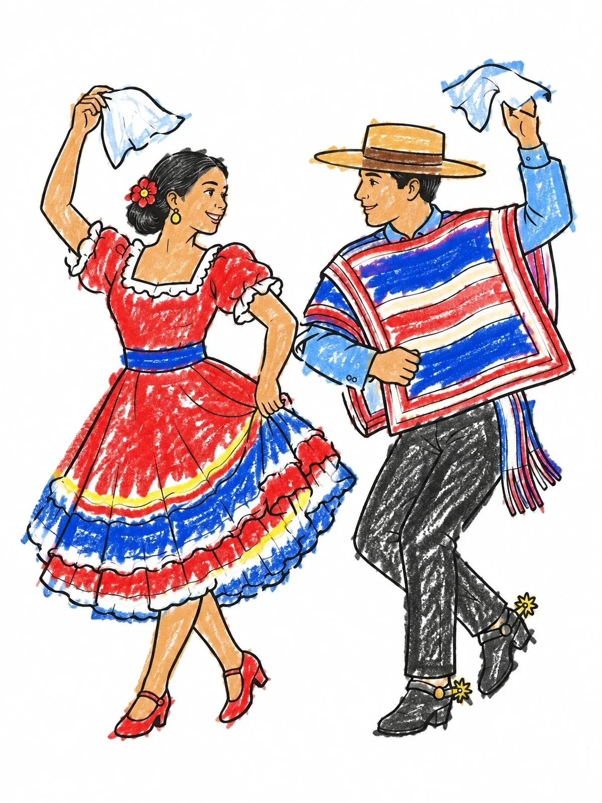 Colored example of the Traditional Chilean Cueca Dancers coloring page