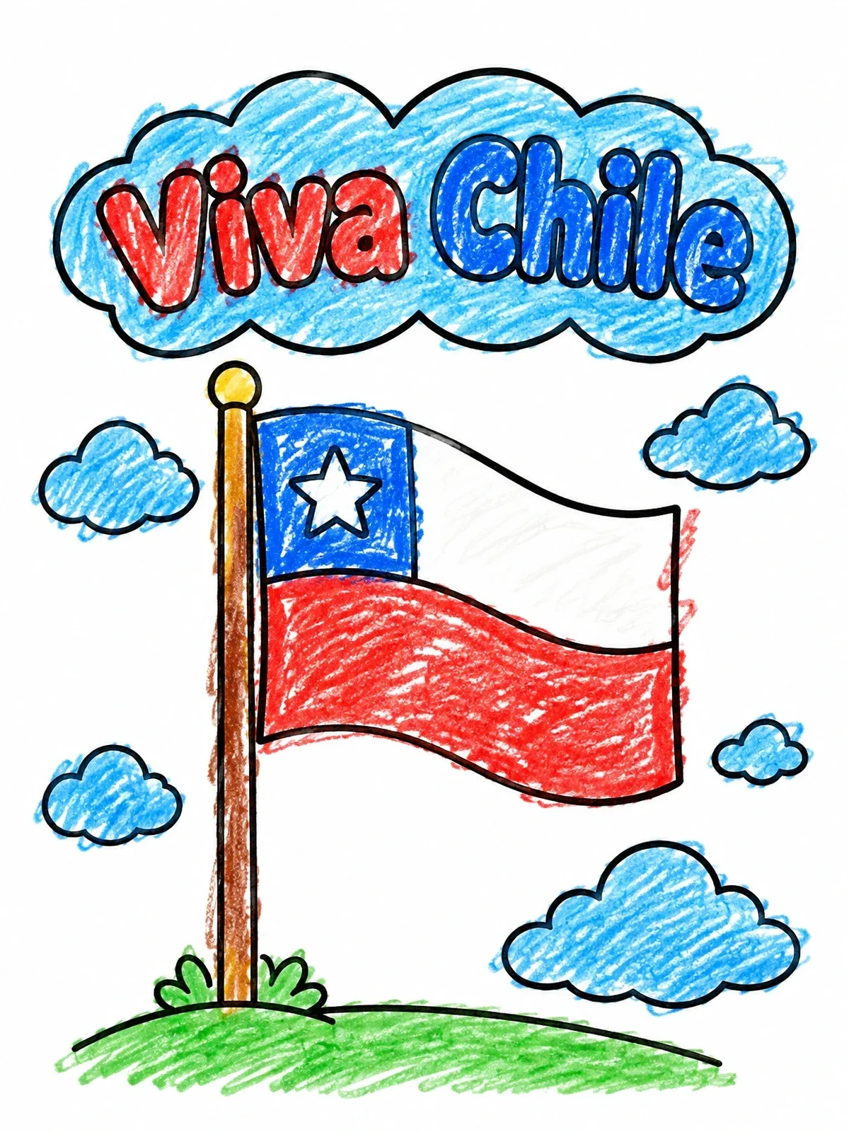 Colored example of the Chilean Flag With Viva Chile Text coloring page