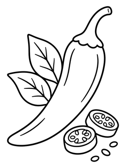 Free printable Chili Pepper With Slices And Leaves coloring page