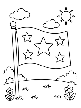 Free printable Five Star Flag In The Meadow coloring page