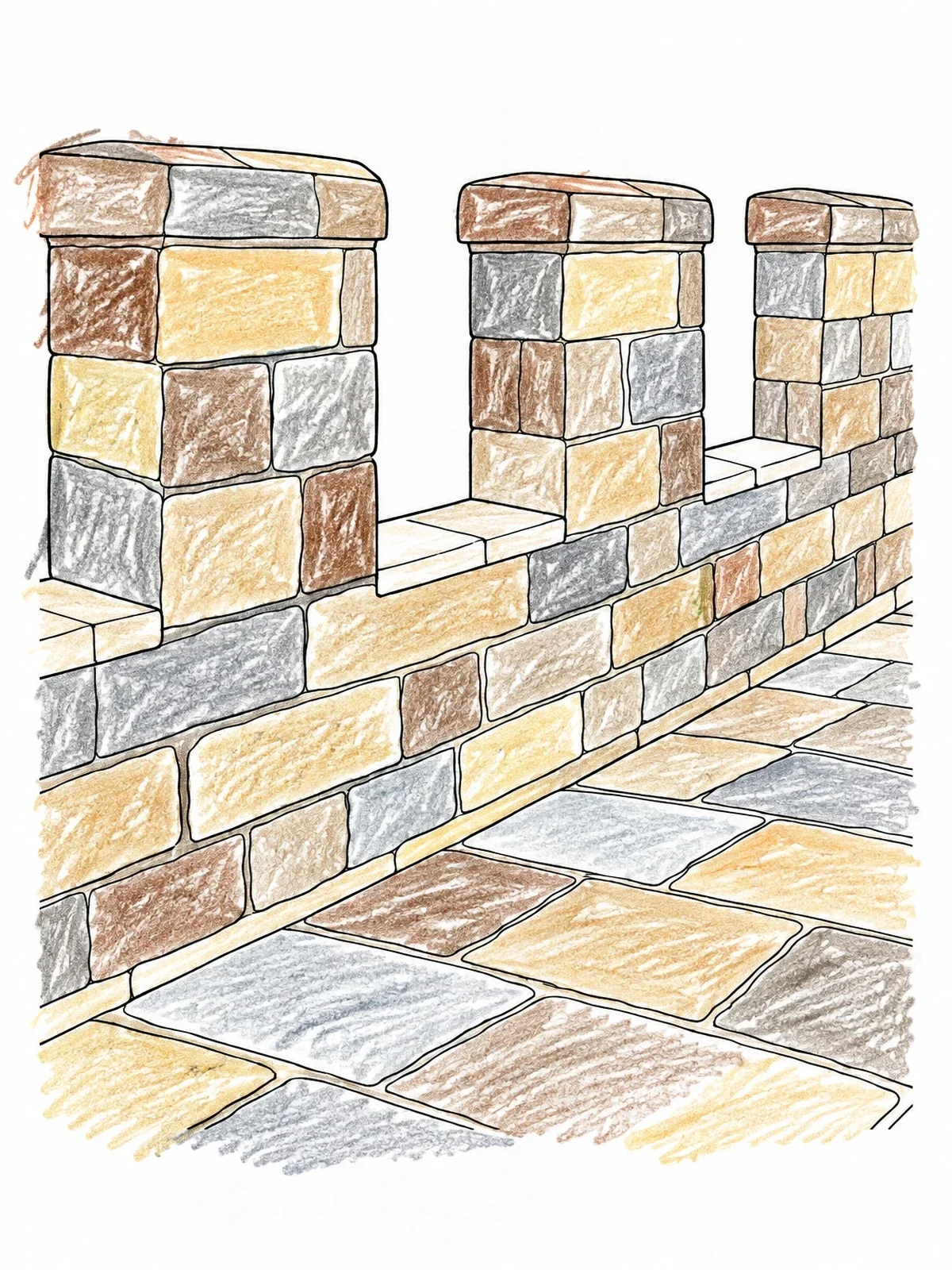 Colored example of the Great Wall Crenels And Stone Path coloring page