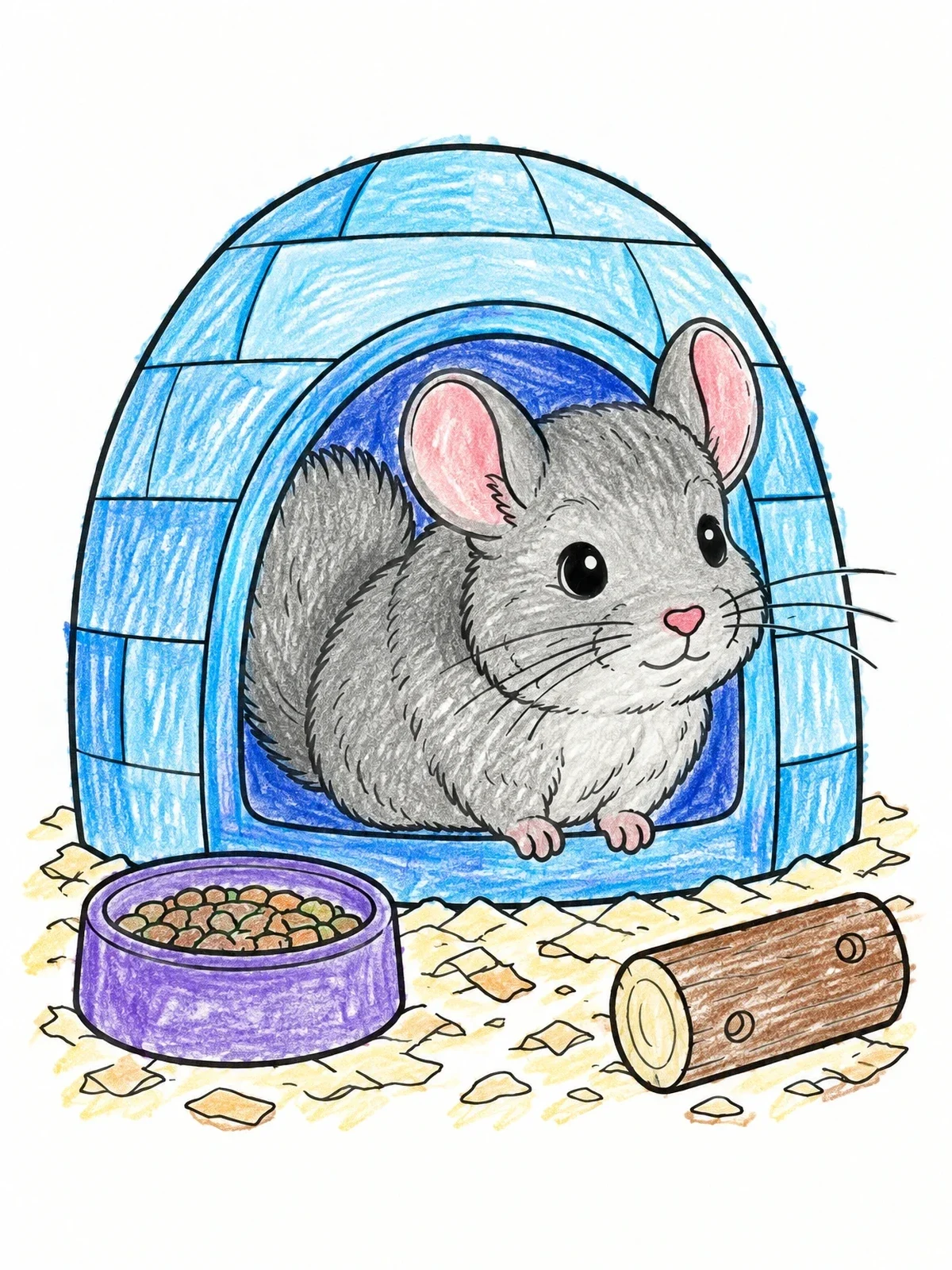 Colored example of the Chinchilla In Igloo Hideout coloring page
