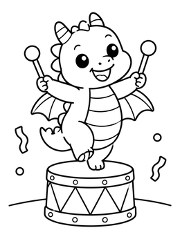 Free printable Cute Dragon Drumming On Stage coloring page