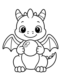Free printable Cute Baby Dragon Holding A Pearl coloring page