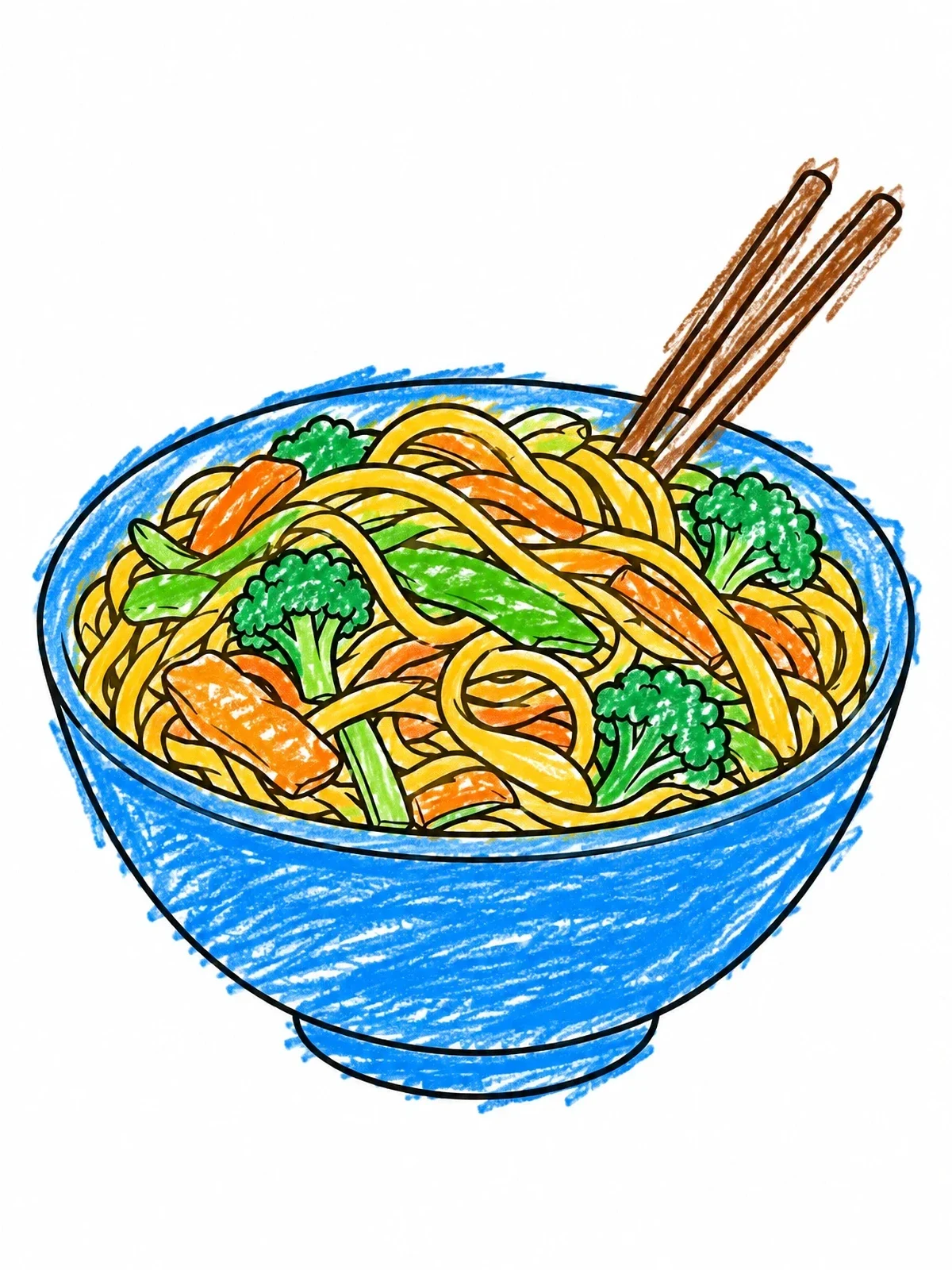 Colored example of the Bowl Of Lo Mein Noodles coloring page
