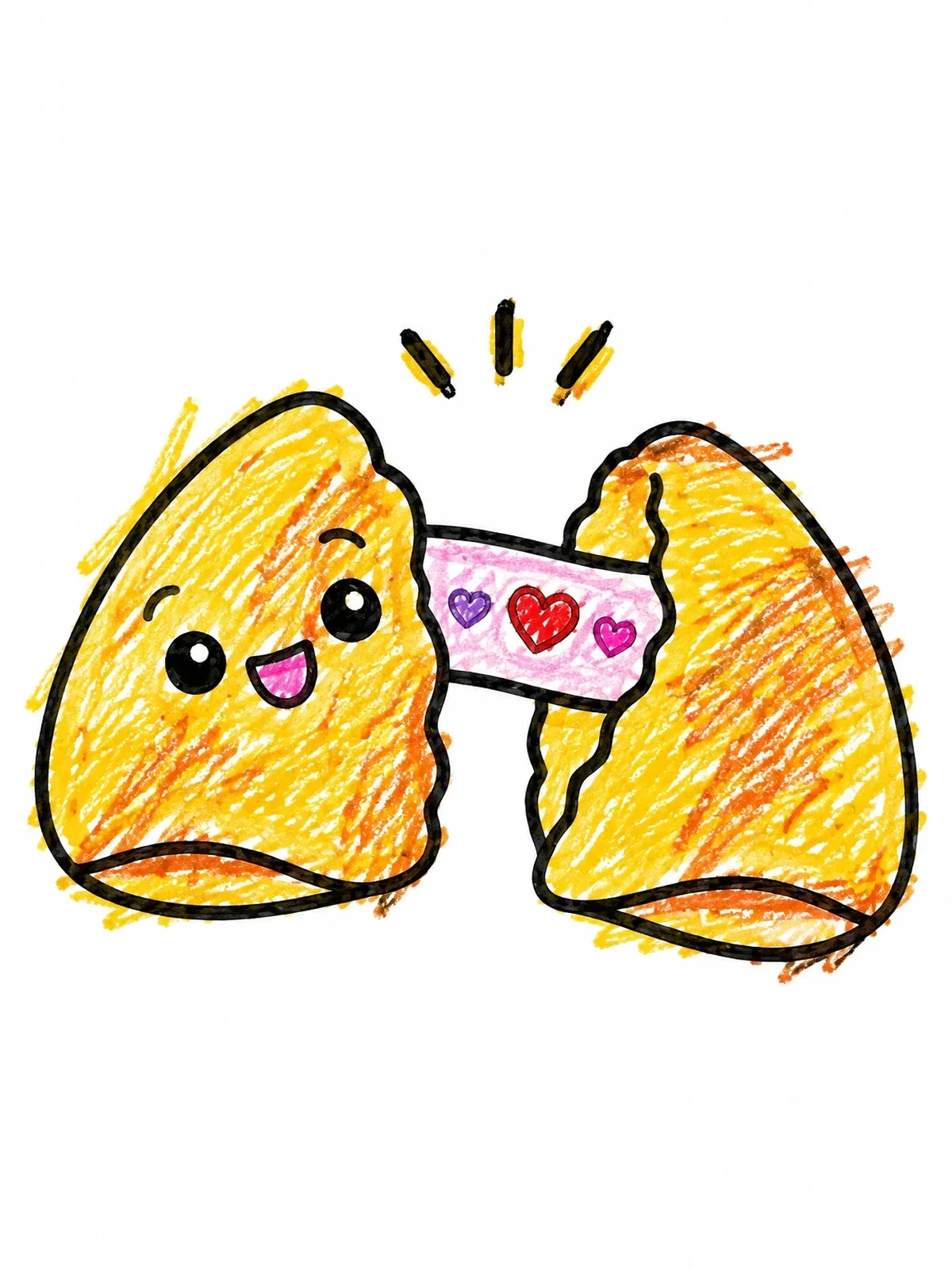 Colored example of the Cute Fortune Cookie With Hearts coloring page