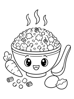 Free printable Cute Kawaii Fried Rice Bowl coloring page
