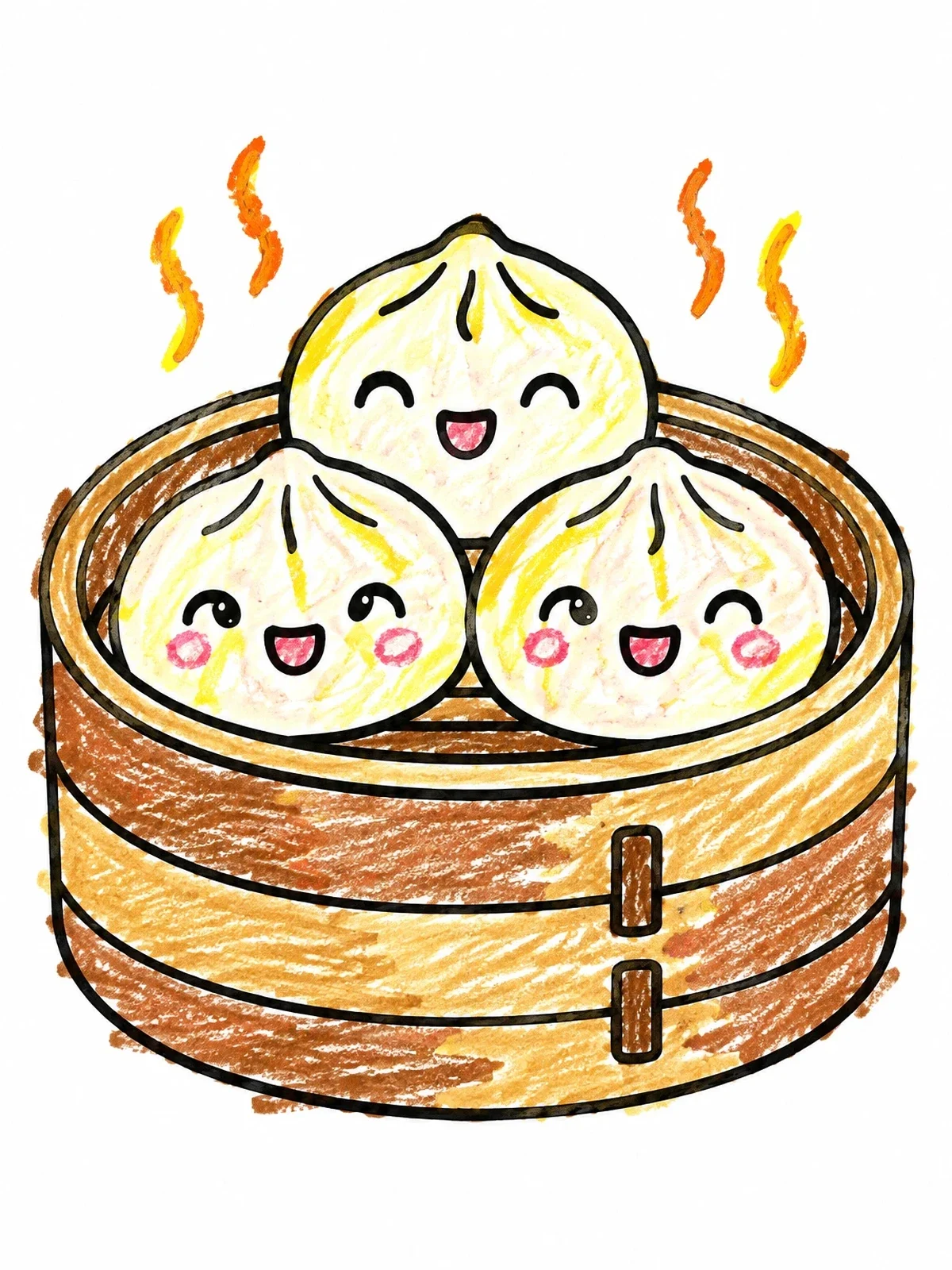 Colored example of the Cute Steamed Baozi In Basket coloring page