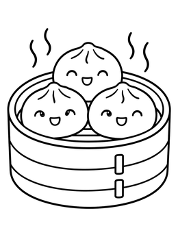 Free printable Cute Steamed Baozi In Basket coloring page