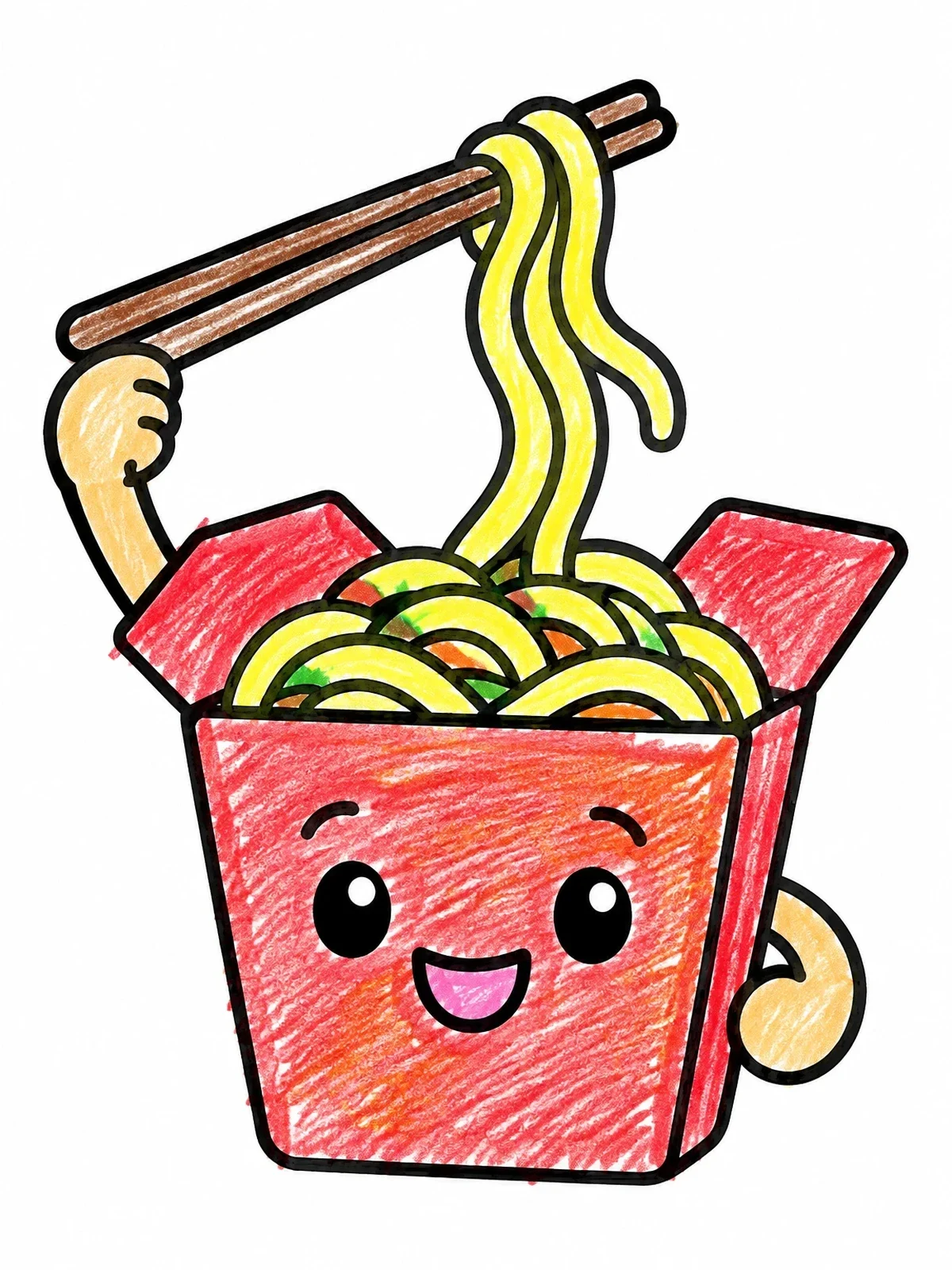 Colored example of the Cute Noodle Box With Chopsticks coloring page