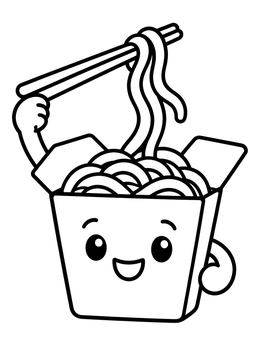 Free printable Cute Noodle Box With Chopsticks coloring page