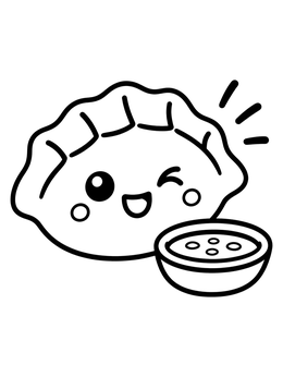 Free printable Cute Winking Dumpling And Dipping Sauce coloring page