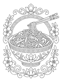 Free printable Decorative Bowl Of Chow Mein Noodles coloring page