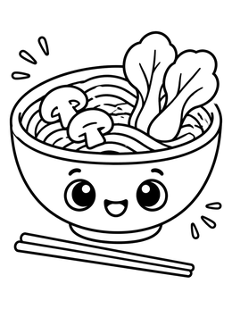 Free printable Happy Bowl Of Noodle Soup coloring page