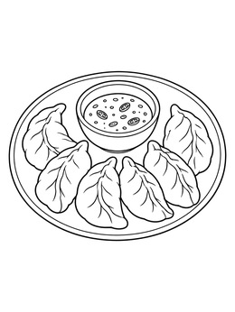 Free printable Steamed Dumplings With Dipping Sauce coloring page