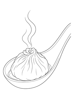 Free printable Steaming Soup Dumpling On Spoon coloring page