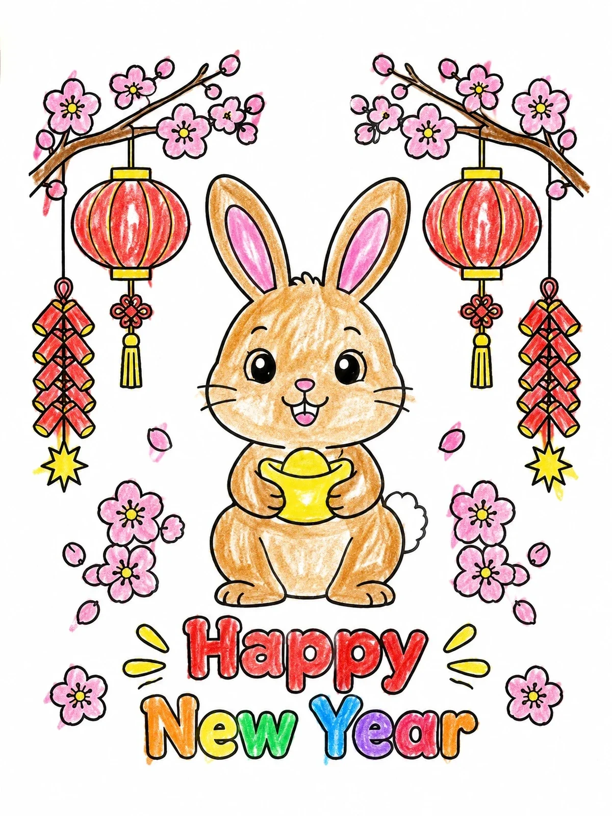 Colored example of the Cute Chinese New Year Rabbit coloring page