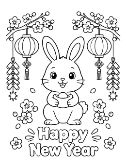 Free printable Cute Chinese New Year Rabbit coloring page