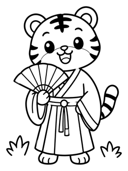 Free printable Cute Tiger In Traditional Hanfu Robe coloring page
