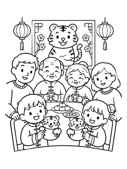 Free printable Family Celebrating Year Of The Tiger coloring page