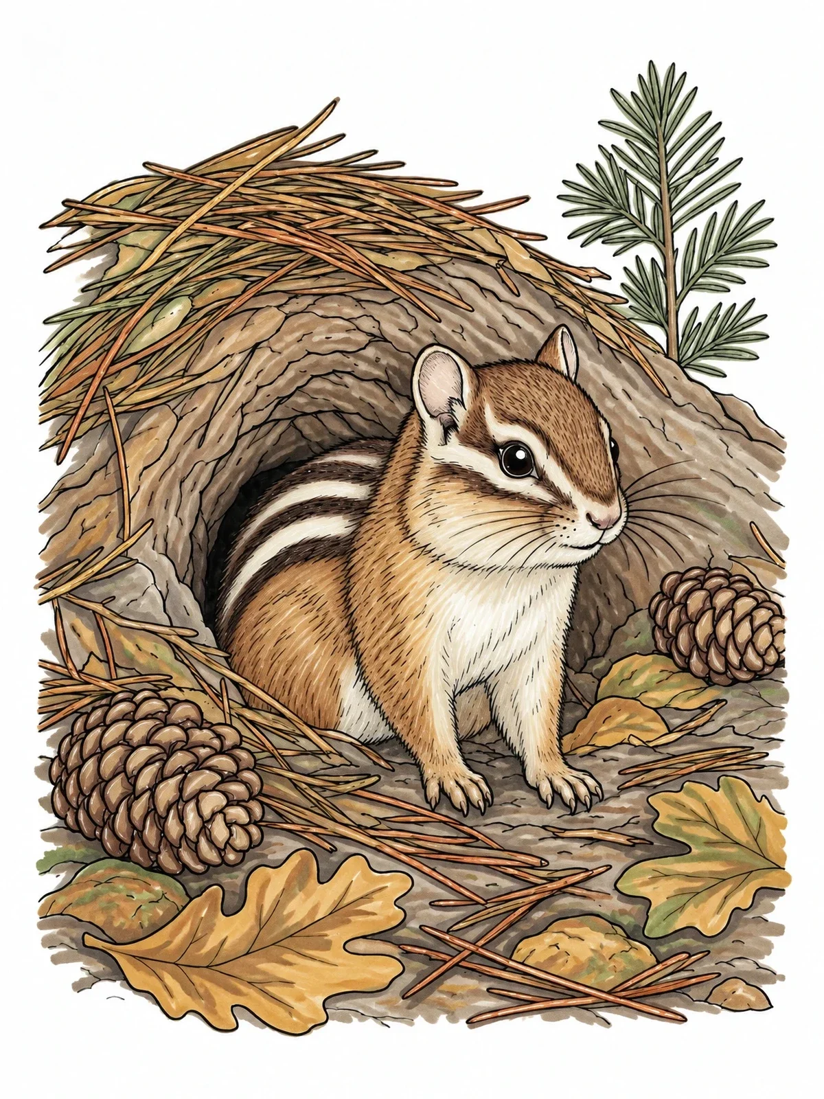 Colored example of the Chipmunk At Burrow Entrance coloring page