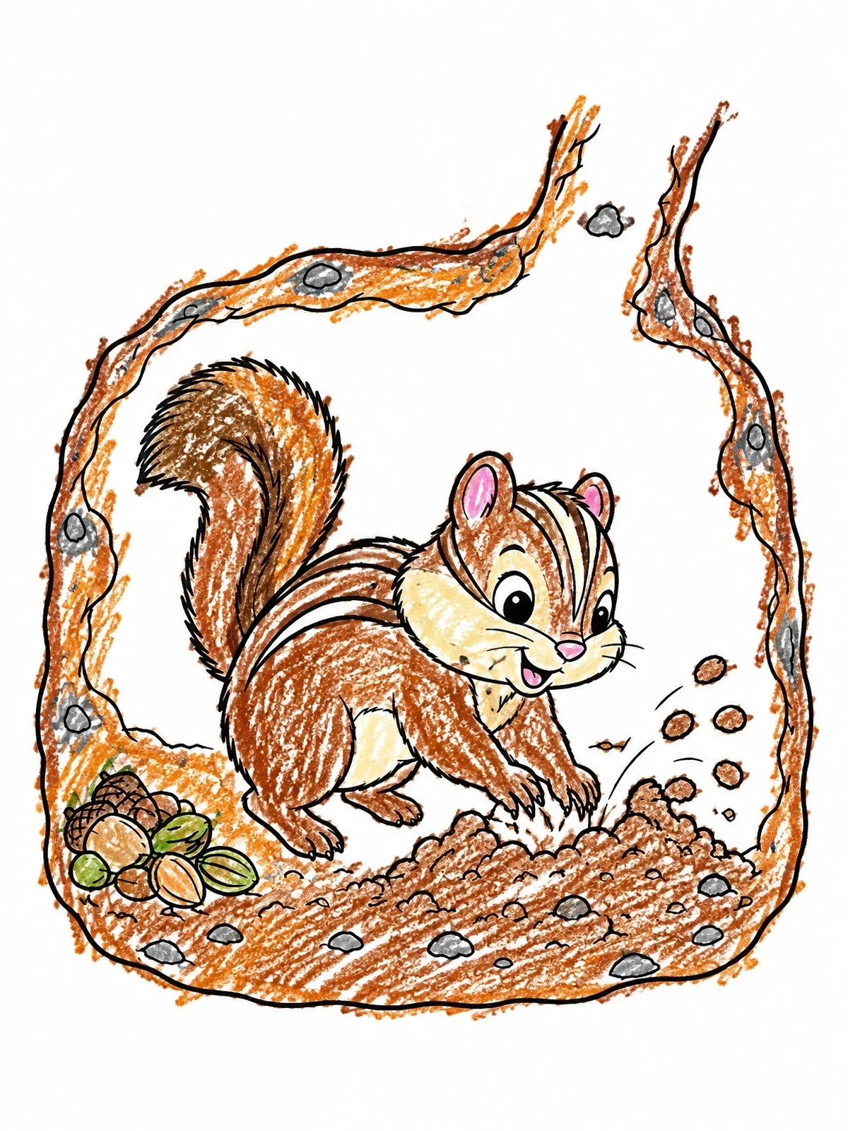 Colored example of the Chipmunk Digging An Underground Burrow coloring page