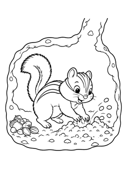 Free printable Chipmunk Digging An Underground Burrow coloring page
