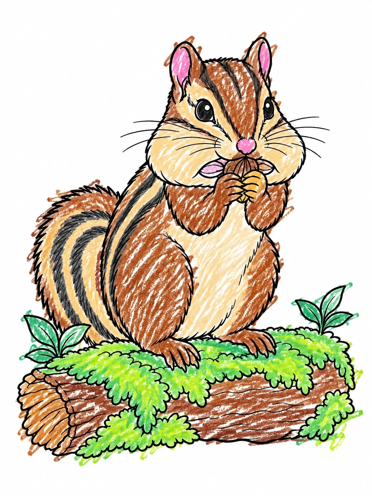 Colored example of the Chipmunk With Acorn On Mossy Log coloring page