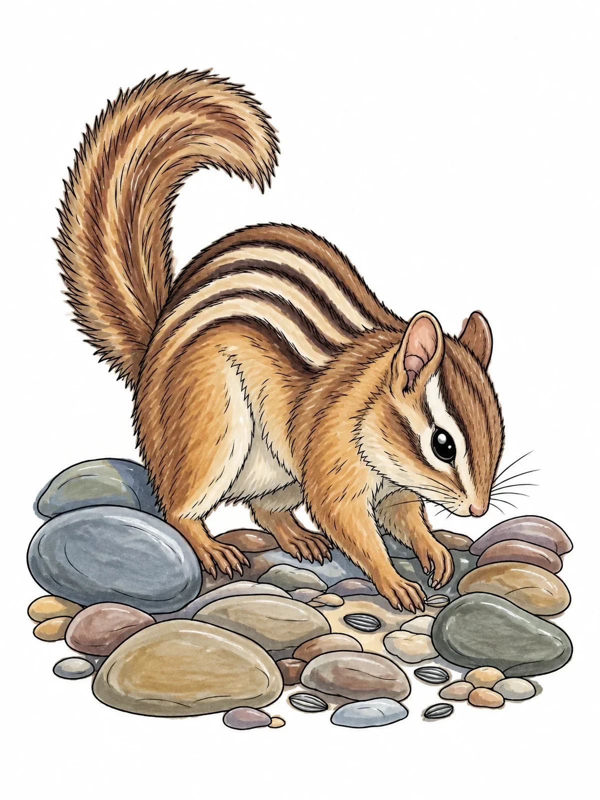 Colored example of the Chipmunk Foraging On River Pebbles coloring page