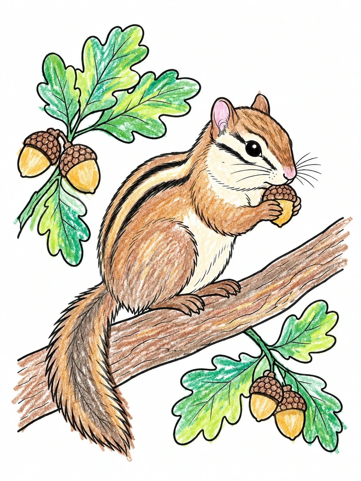 Colored example of the Chipmunk On An Oak Branch coloring page