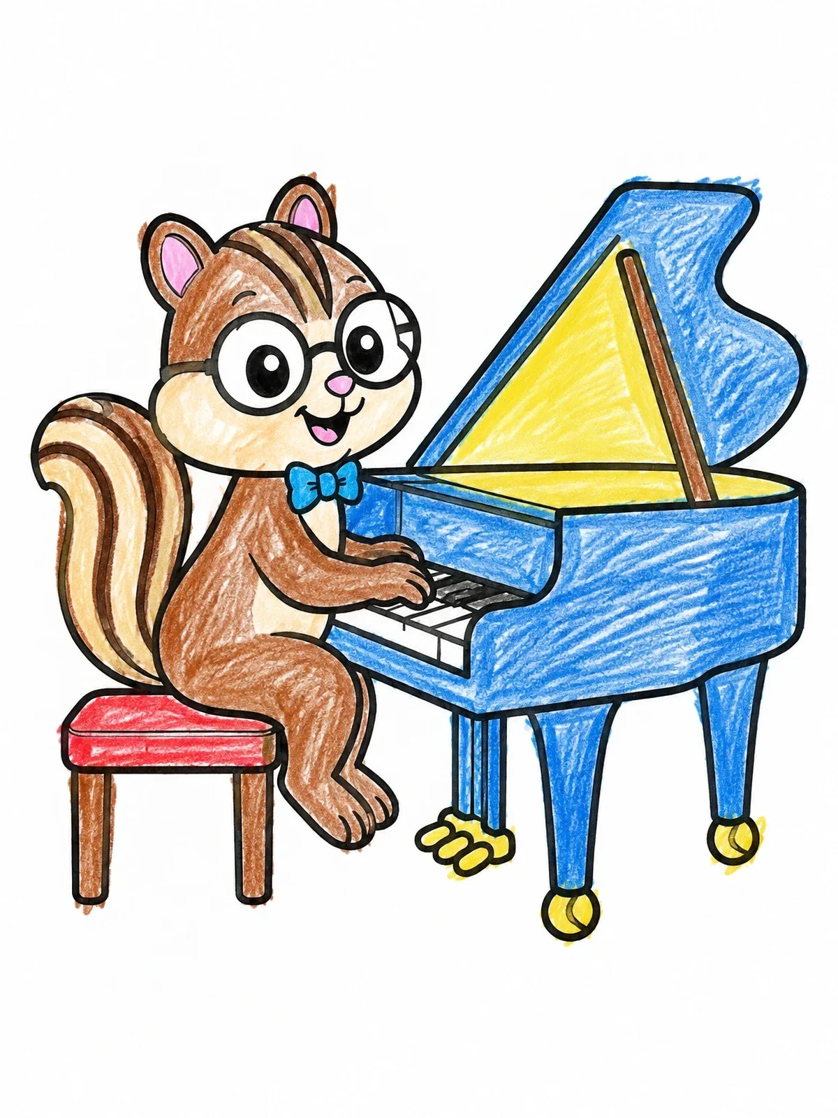 Colored example of the Cute Chipmunk Playing Grand Piano coloring page