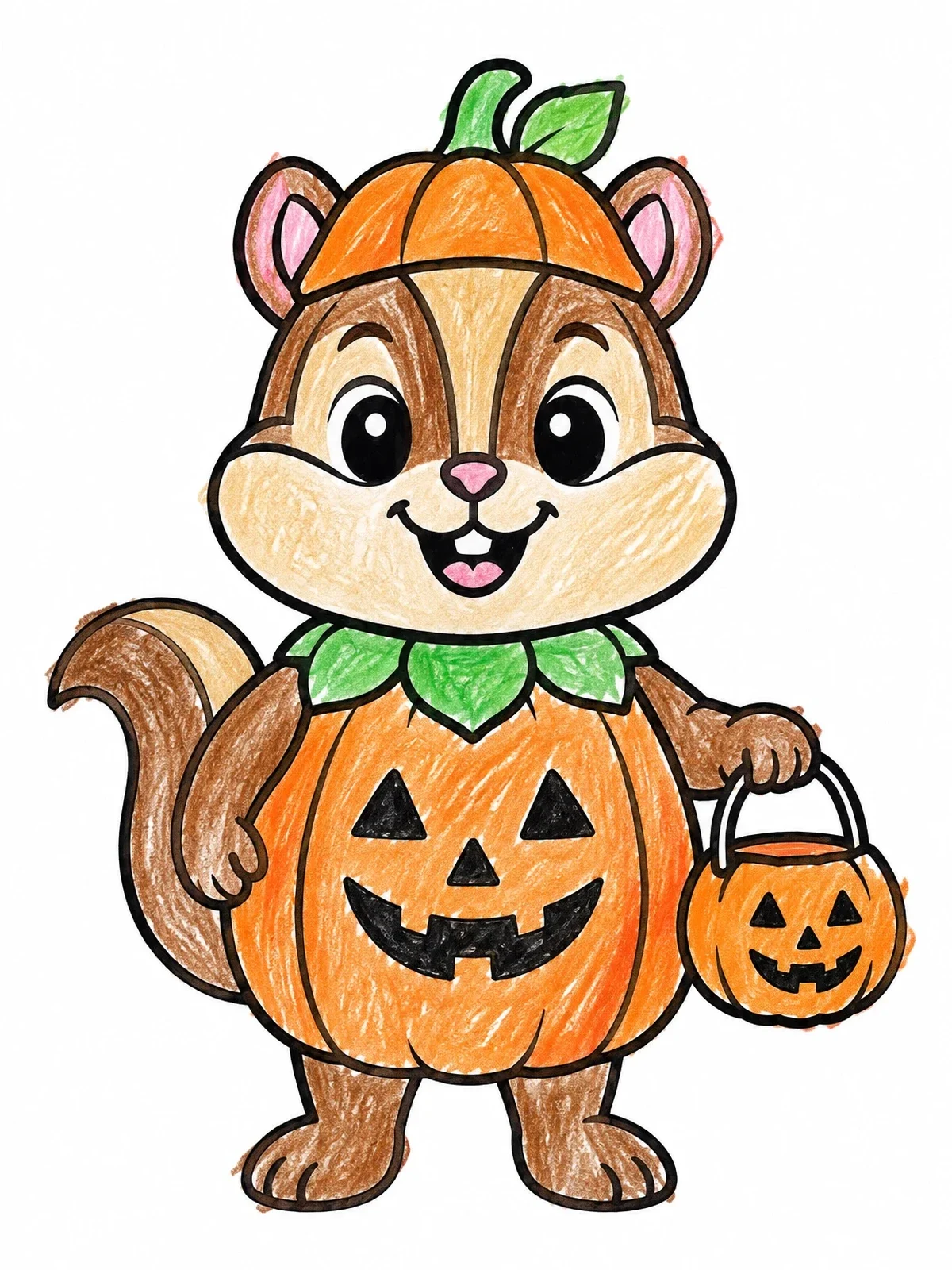 Colored example of the Halloween Chipmunk In Pumpkin Costume coloring page